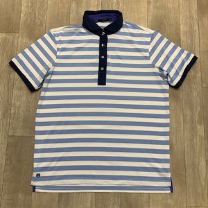 Greyson Blue and White Striped Polo Shirt